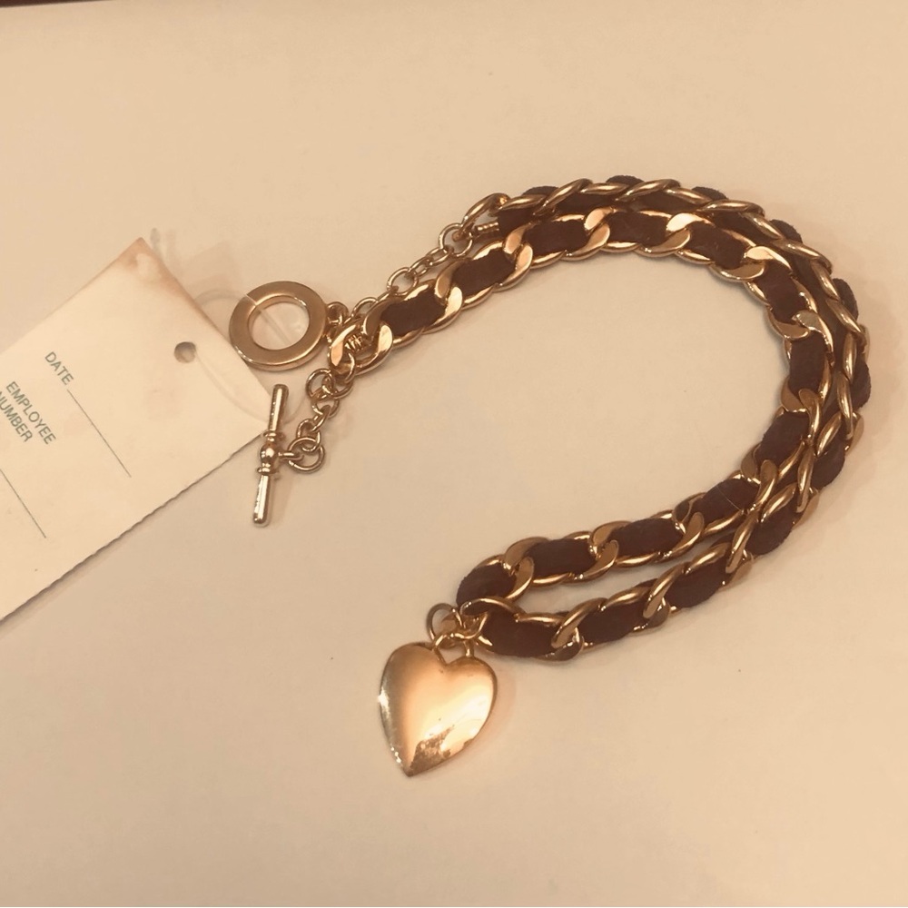 Charter Club Gold-Tone Heart Charm suede laced chain choker 14”